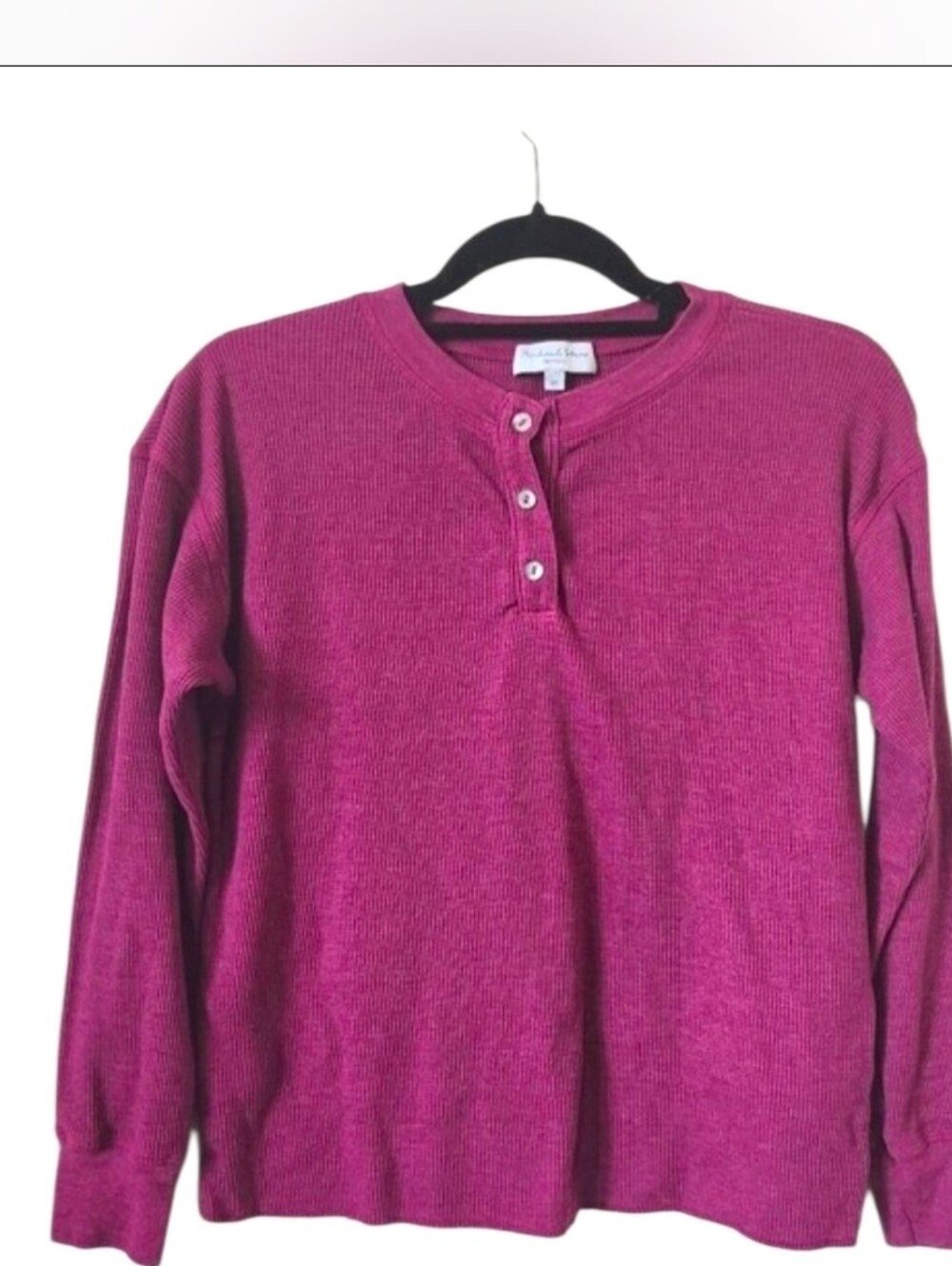 Michael Stars Raspberry Pink Thermal Waffle Button Henley Shirt Top XS